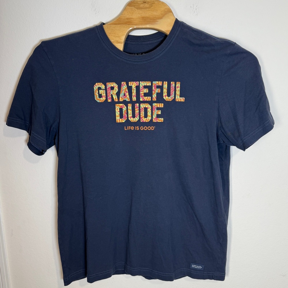 Life is Good Grateful Dude Graphic Print Short‎ Sleeve Navy Blue T-Shirt Mens L